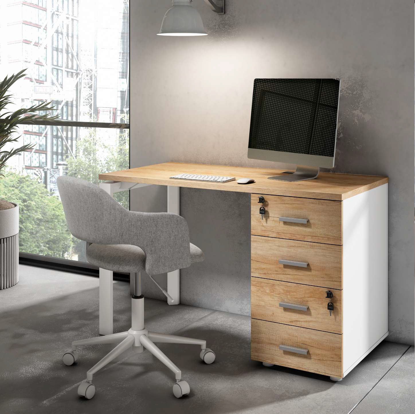 MESA ORDENADOR CON CAJONES CON LLAVE